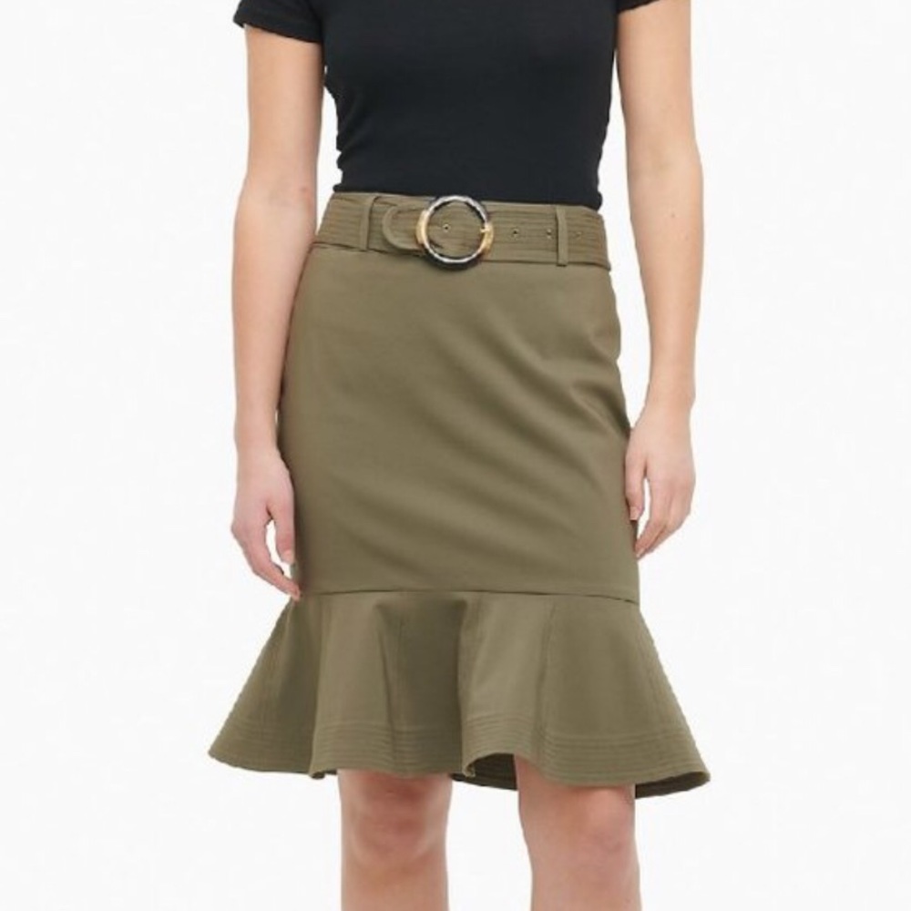 Calvin Klein belted ruffled hem pencil skirt khaki 4